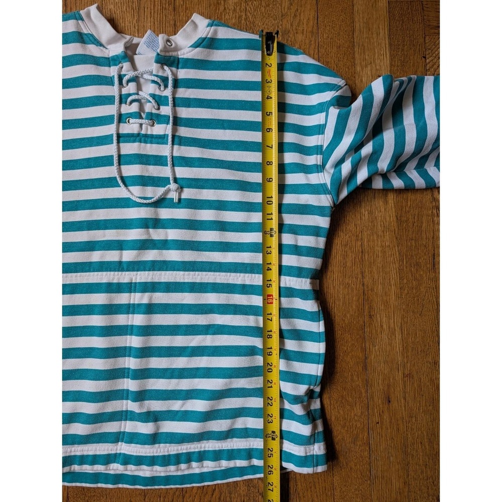 Cheetah Mervyns Vintage Striped Lace Up Sweatshirt Teal White Large Nautical - Picture 12 of 12